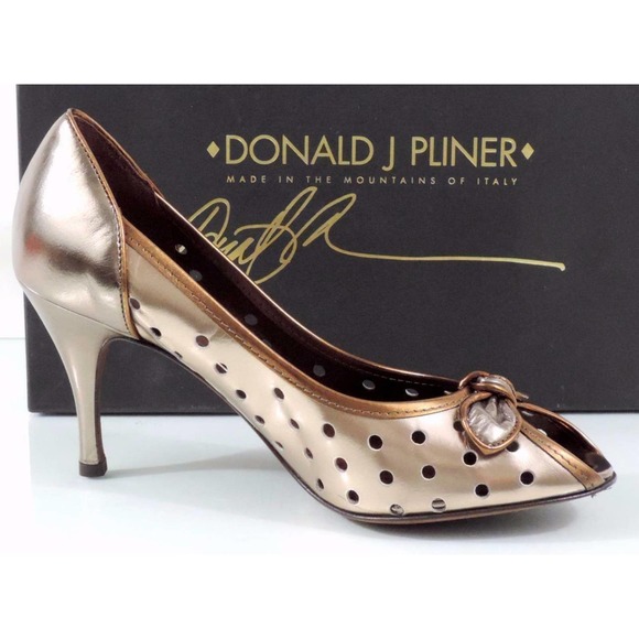 Donald J Pliner Zazas Designer Open Toe Dress Pumps Beige / Bronze / Pewter 7.5 - Picture 4 of 10